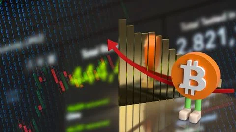 The bitcoin symbol character and chart arrow up for business or technology .. Stock Illustration