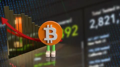 The bitcoin symbol character and chart arrow up for business or technology .. Stock Illustration