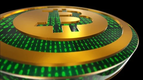 Bitcoin symbol, close up view of gold cryptocurrency coin with binary code 스톡 동영상 86041774
