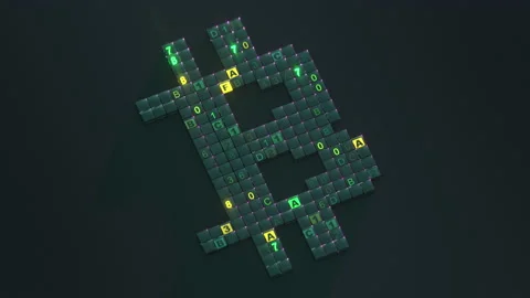 Bitcoin symbol of computer code 3D render animation Stock Footage 220277207