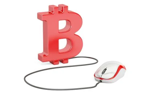 Bitcoin symbol with computer mouse. Make money online concept, 3D illustratio Stock Illustration