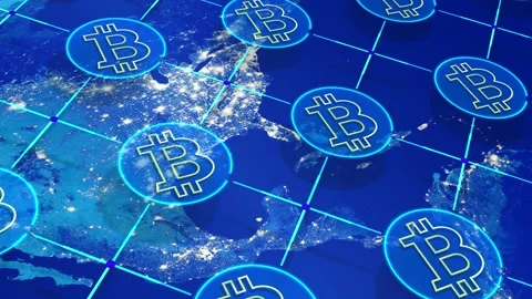 Bitcoin symbol covering the globe animation. Video stock 148484200