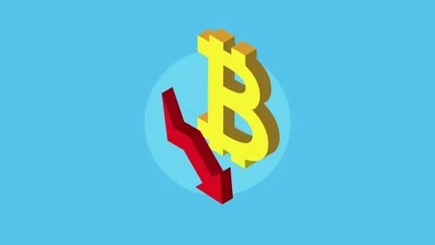Bitcoin symbol with declining red arrow animation representing cryptocurren.. Stock Footage 339115238