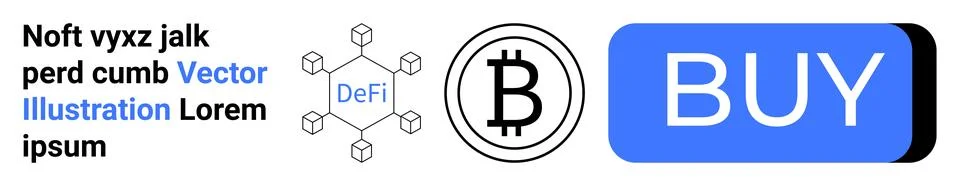 Bitcoin symbol, DeFi network diagram, text block including Vector Illustratio Illustrazione stock