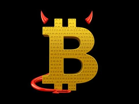 Bitcoin symbol with devil horns and tail Stock Illustration