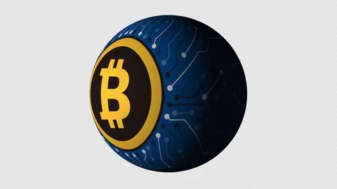 Bitcoin symbol with digital circuit design spinning in dark background Vidéo 334111170