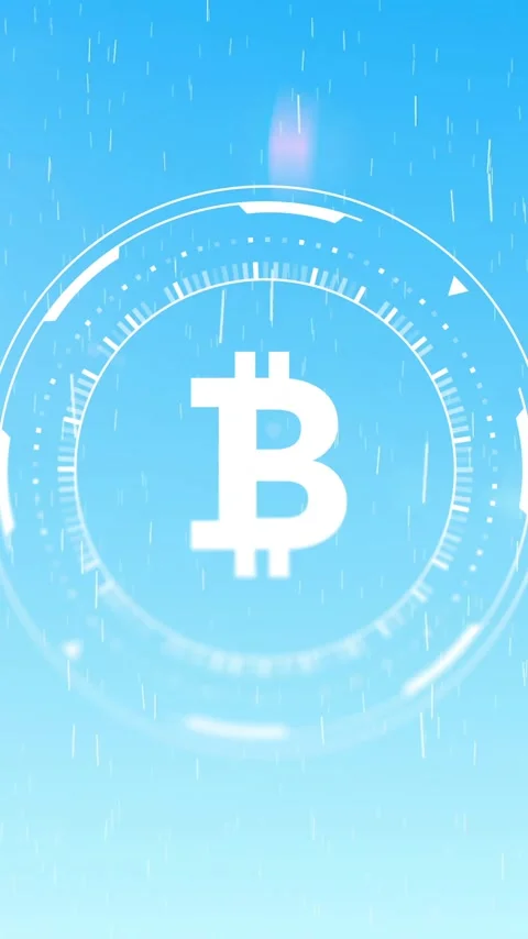 Bitcoin symbol with digital interface elements over blue sky background Stock Footage 323780797