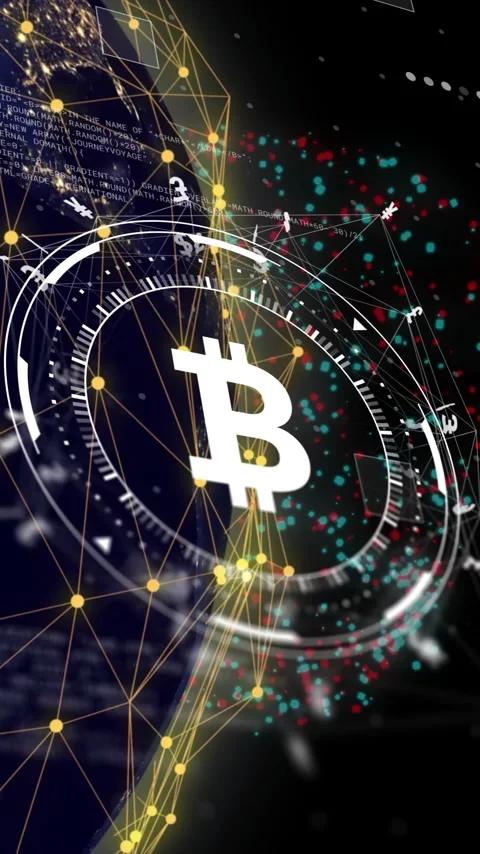 Bitcoin symbol with digital network and data processing animation over globe Stock Footage 342997199