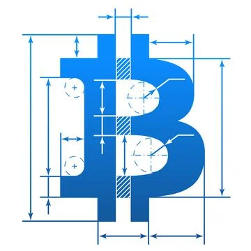Bitcoin symbol with dimension lines Stock Illustration