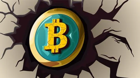 Bitcoin Symbol Emerging from Cracked Surface Stock Illustration
