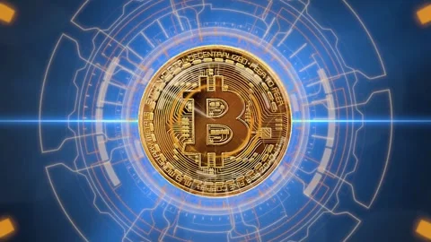 Bitcoin symbol with futuristic HUD interface, digital currency modern background 스톡 동영상 336270237