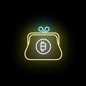 Bitcoin symbol in glowing neon crypto wallet Stock Illustration