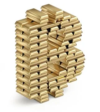 Bitcoin symbol from gold bars 3d Ilustración de archivo