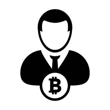 Bitcoin symbol icon vector blockchain cryptocurrency with male person profile Stock Illustration