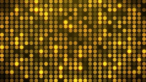 Bitcoin Symbol Made Of Big Pixels Against Yellow Background. Loopable 4K Stock Footage 104499767