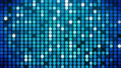 Bitcoin Symbol Made Of Big Pixels Against blue Background. Loopable Stock Footage 104499775