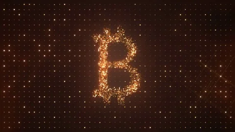 Bitcoin symbol made from rotating glittering golden coins on dark background. Stock-Footage 72983286
