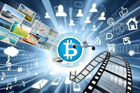 Bitcoin symbol with many objects Foto stock