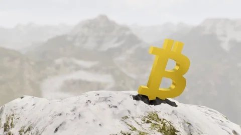 Bitcoin Symbol on Mountain Concept 4K Animation, 3D Rendering Stock Footage 122247849