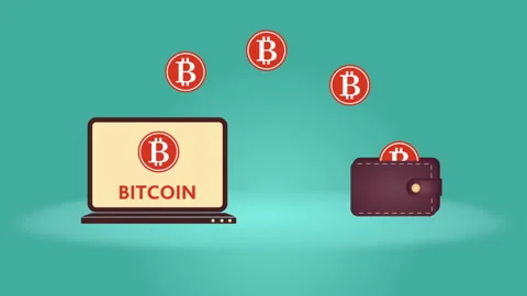 The bitcoin symbol moves from computer to the purse Stock Footage 85826851