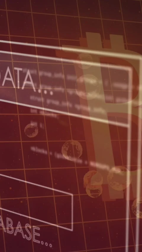 Bitcoin symbol over digital interface with data processing against red Stock Footage 343083493