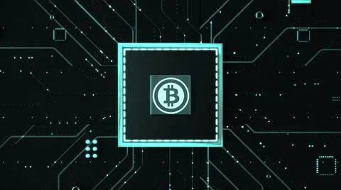 Bitcoin symbol on the processor. Bitcoin cryptocurrency decentralized symbol 스톡 일러스트