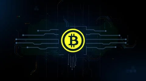Bitcoin symbol on the processor. Bitcoin cryptocurrency decentralized symbol 스톡 일러스트