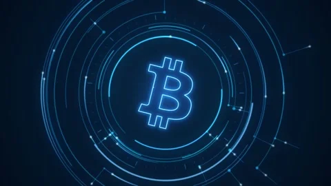 Bitcoin symbol rising scan light concentric data rings instrument arcs crypt Stock Footage 343253244