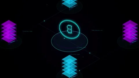Bitcoin symbol rotating on digital blockchain network with glowing server d.. Stock Footage 344685128