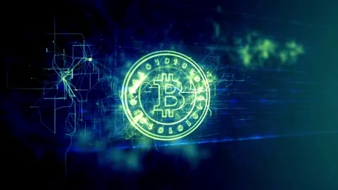 Bitcoin Symbol on Rotating Globe Background with Network Digital Connection In Stock Footage 336443622