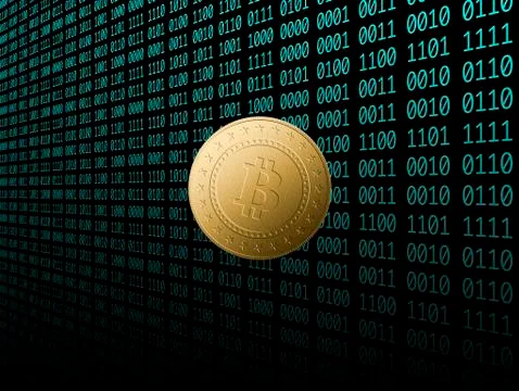 Bitcoin symbol with tech background Stock Photos