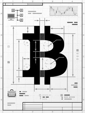 Bitcoin symbol as technical drawing Stock Illustration
