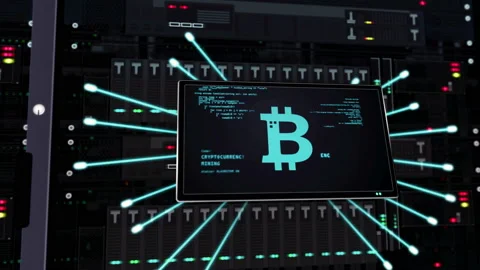 Bitcoin symbols on datacenter servers Stock Footage 125211699