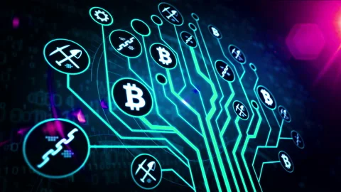 Bitcoin symbols digital tree Stock Footage 125237490