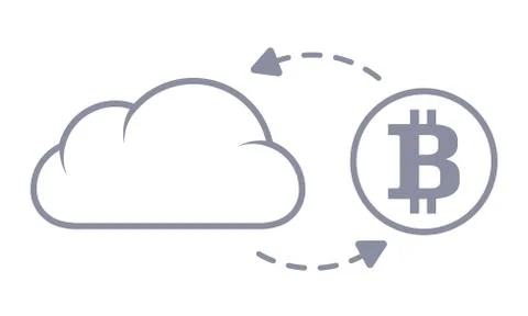 Bitcoin sync with the cloud. Line style icon. Stock Illustration