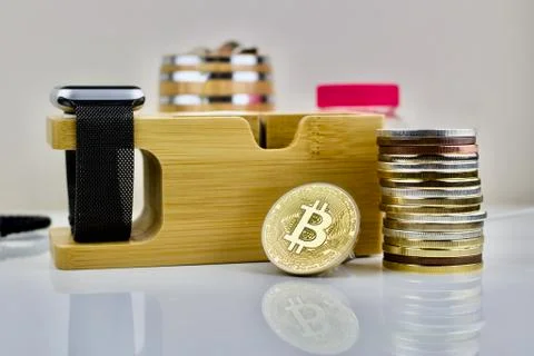 Bitcoin on the table Stock Photos
