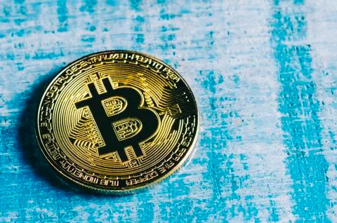 Bitcoin On Table Stock Photos