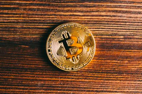 Bitcoin On Table Stock Photos