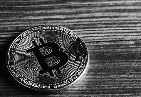 Bitcoin On Table Stock Photos