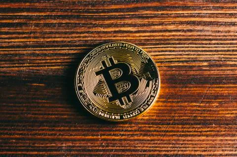 Bitcoin On Table Stock Photos