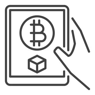 Bitcoin on Tablet Screen vector Crypto Currency icon or sign in thin line sty Stock Illustration