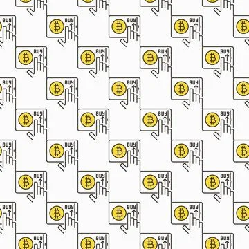 Bitcoin on Tablet Screen vector Crypto Trading colored seamless pattern Illustration