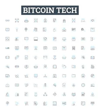 Bitcoin tech vector line icons set. Bitcoin, Tech, Blockchain, Cryptocurrency イラスト素材