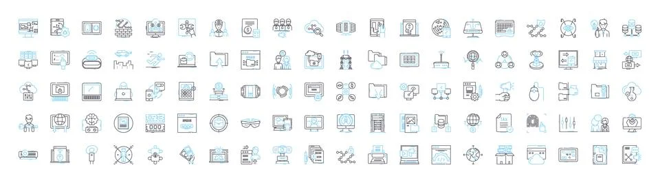 Bitcoin tech vector line icons set. Bitcoin, Tech, Blockchain, Cryptocurrency Stock Illustration