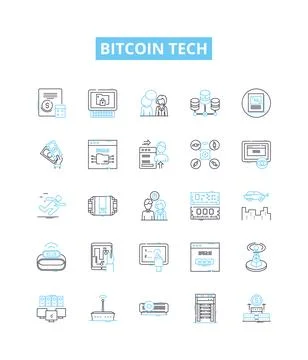 Bitcoin tech vector line icons set. Bitcoin, Tech, Blockchain, Cryptocurrency Stock Illustration