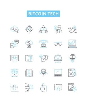 Bitcoin tech vector line icons set. Bitcoin, Tech, Blockchain, Cryptocurrency Stockillustratie