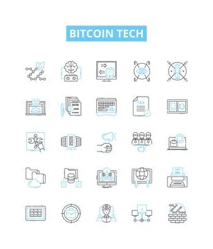 Bitcoin tech vector line icons set. Bitcoin, Tech, Blockchain, Cryptocurrency Stock Illustration