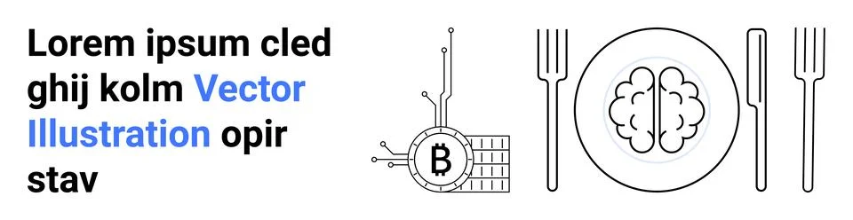 Bitcoin Technology and Cognitive Development Symbols for Innovative Present.. Illustrazione stock