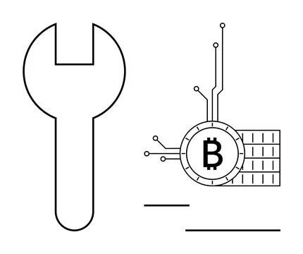 Bitcoin Technology and Digital Tools in Minimalist Line Art Illustrazione stock