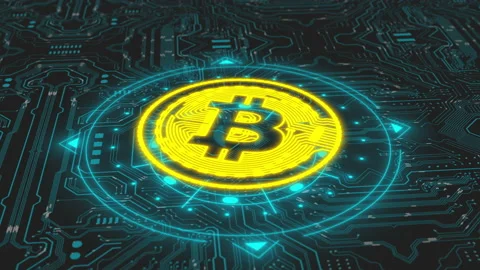 Bitcoin Technology Circuit Board Animate On Stock Footage 156001367